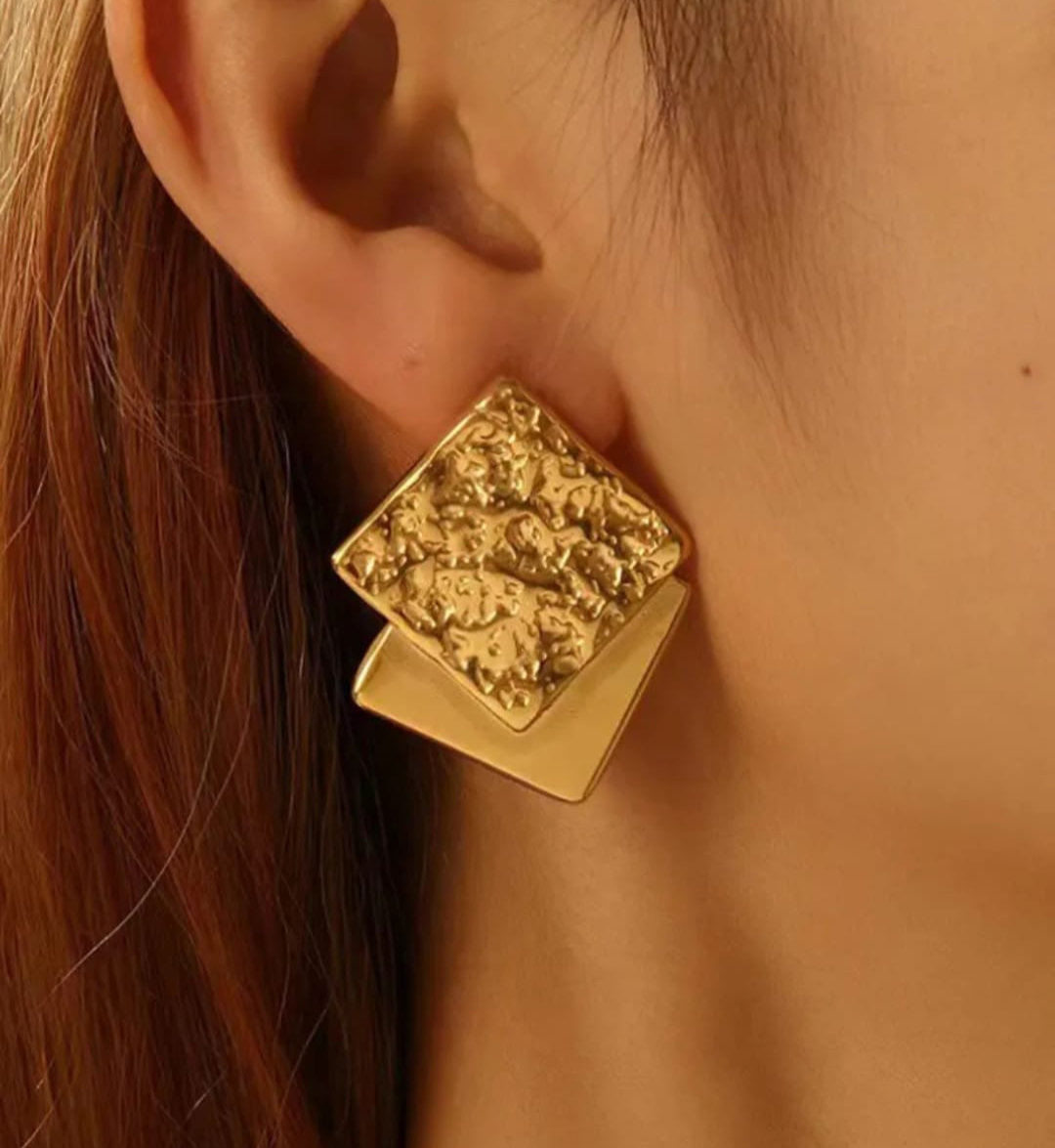 Textured Gold Geometric Square Earrings – Modern Luxe Edge