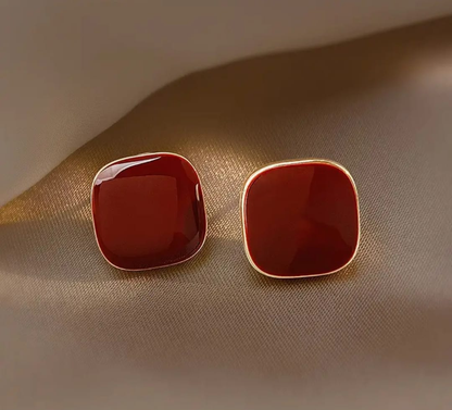 Ruby Glow Square Stud Earrings – Modern Minimal Luxe