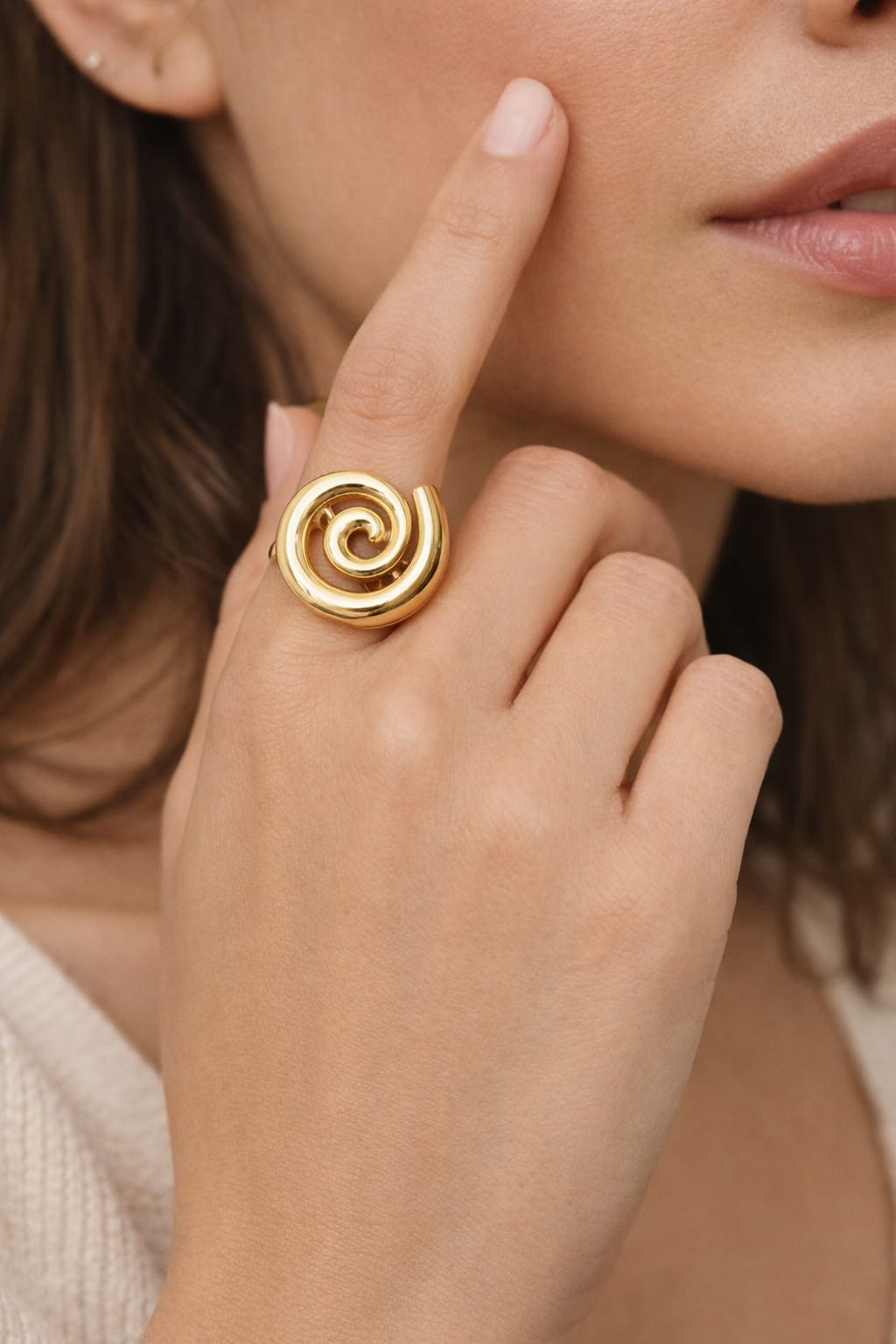 Gold Spiral Statement Ring – Elegant Swirl Design Ring for Women