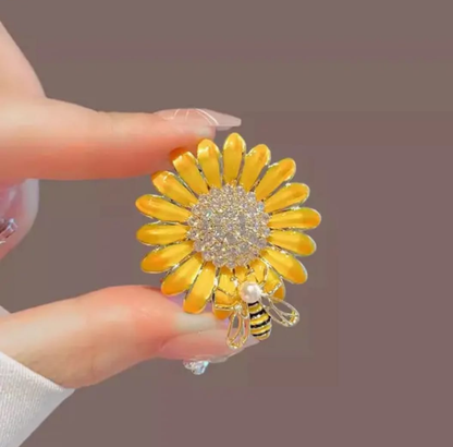 Sunflower Bee Crystal Brooch