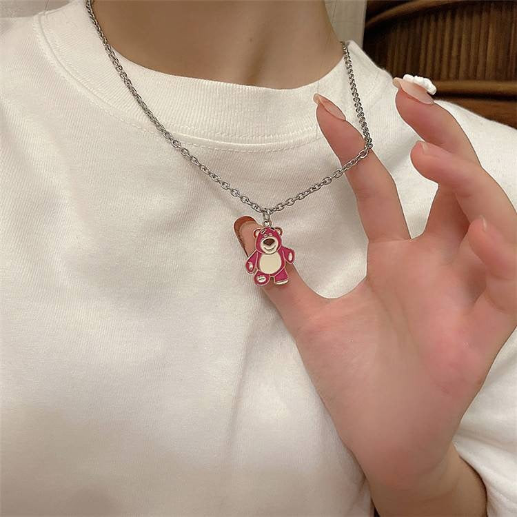 Cute Teddy Bear Pendant Necklace (Silver Chain)