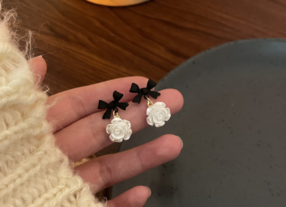 Vintage Bow Rose Drop Earrings