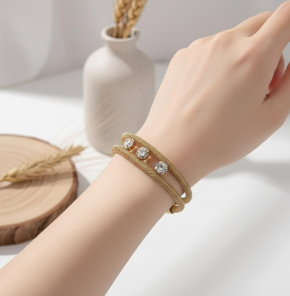 SET OF 2 Minimal Crystal Accent Gold Cuff