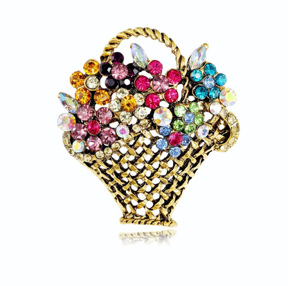 Vintage Crystal Floral Basket Brooch