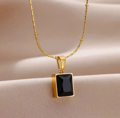 Gold Rectangular Crystal Pendant Necklace