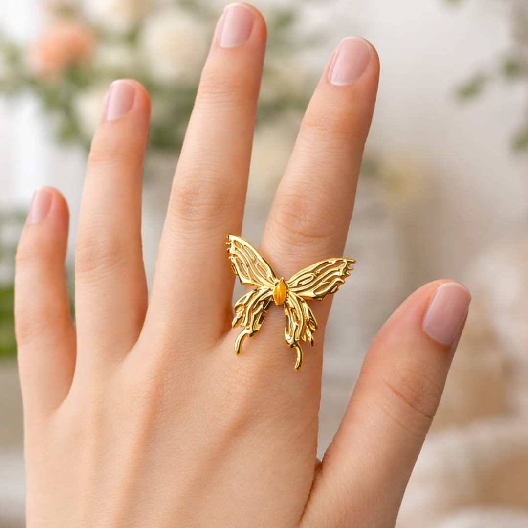 Golden Flutter Butterfly Ring