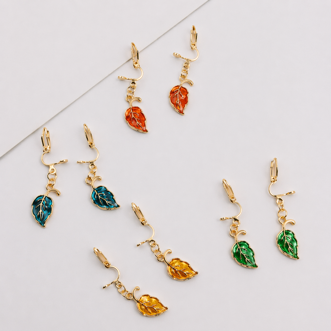 Leaf Enamel Hoop Drop Earrings
