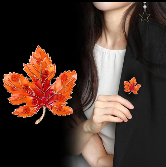 Autumn Maple Crystal Leaf Brooch