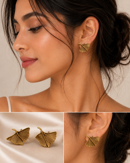 Ginkgo Leaf Stud Earrings – Elegant Botanical Statement Earrings