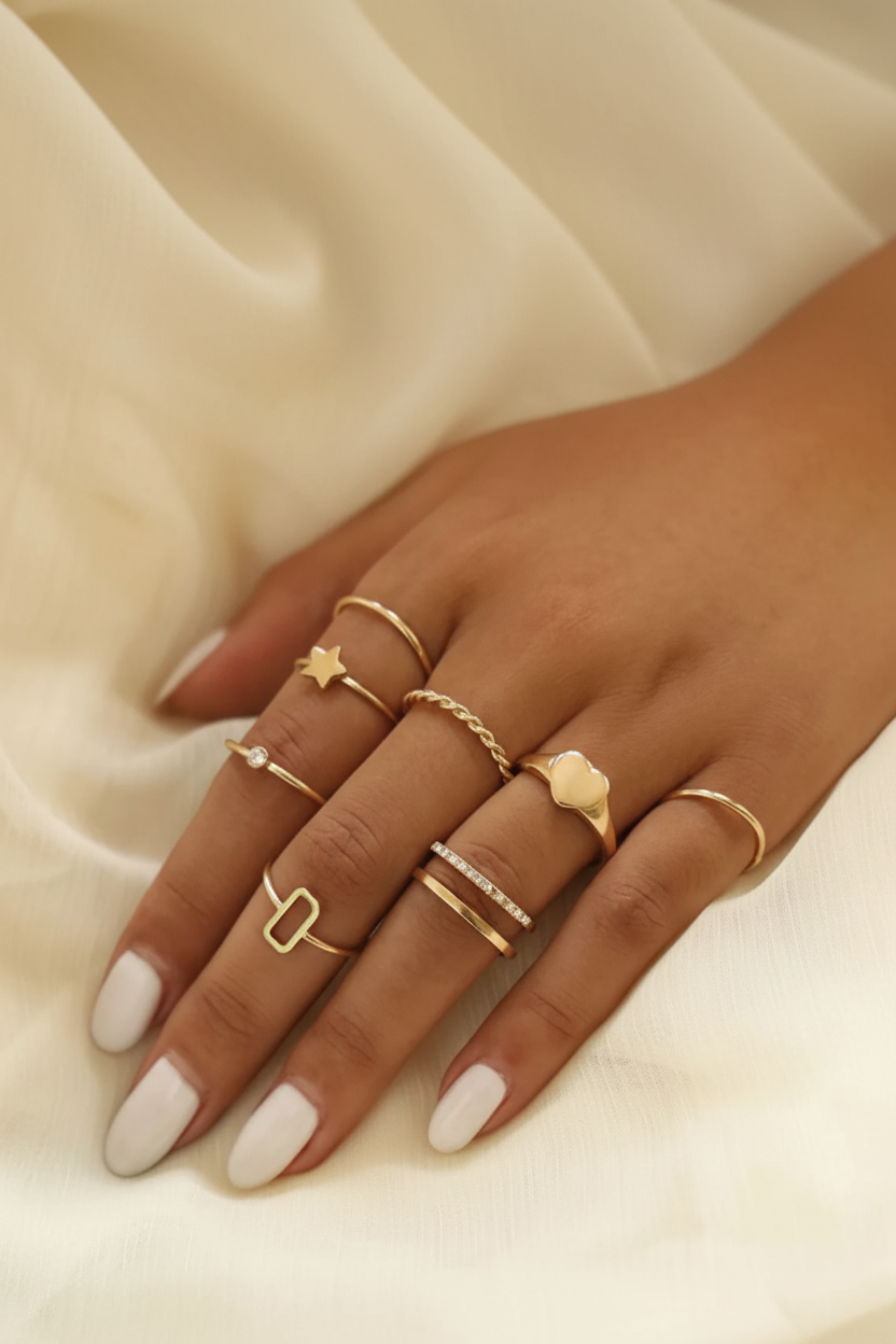Minimal Gold Ring Combo Set (8 Pieces)