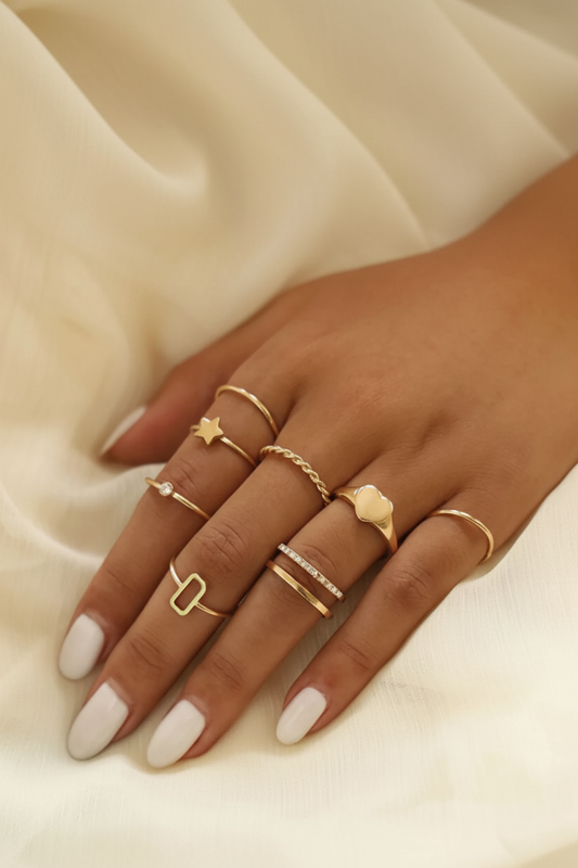 Minimal Gold Ring Combo Set (8 Pieces)