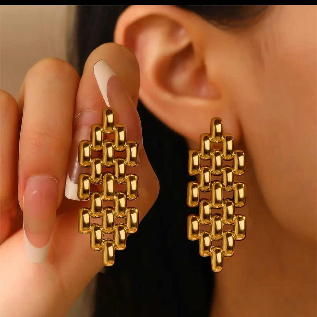 Golden Link Cascade Statement Earrings
