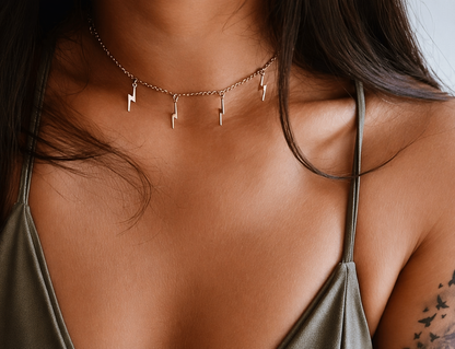 Minimalist Lightning Bolt Charm Choker Necklace