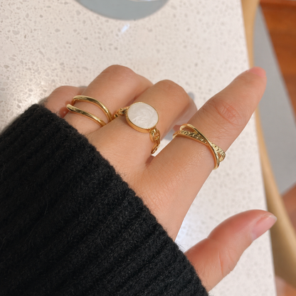 Elegant Minimal Stone Ring Set (3 Pieces)