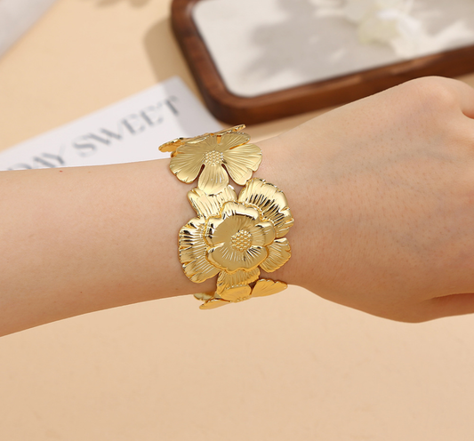 Sculpted Floral Gold Cuff Bracelet