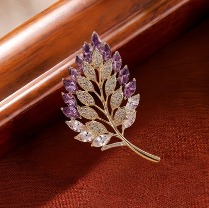 Amethyst Leaf Crystal Brooch