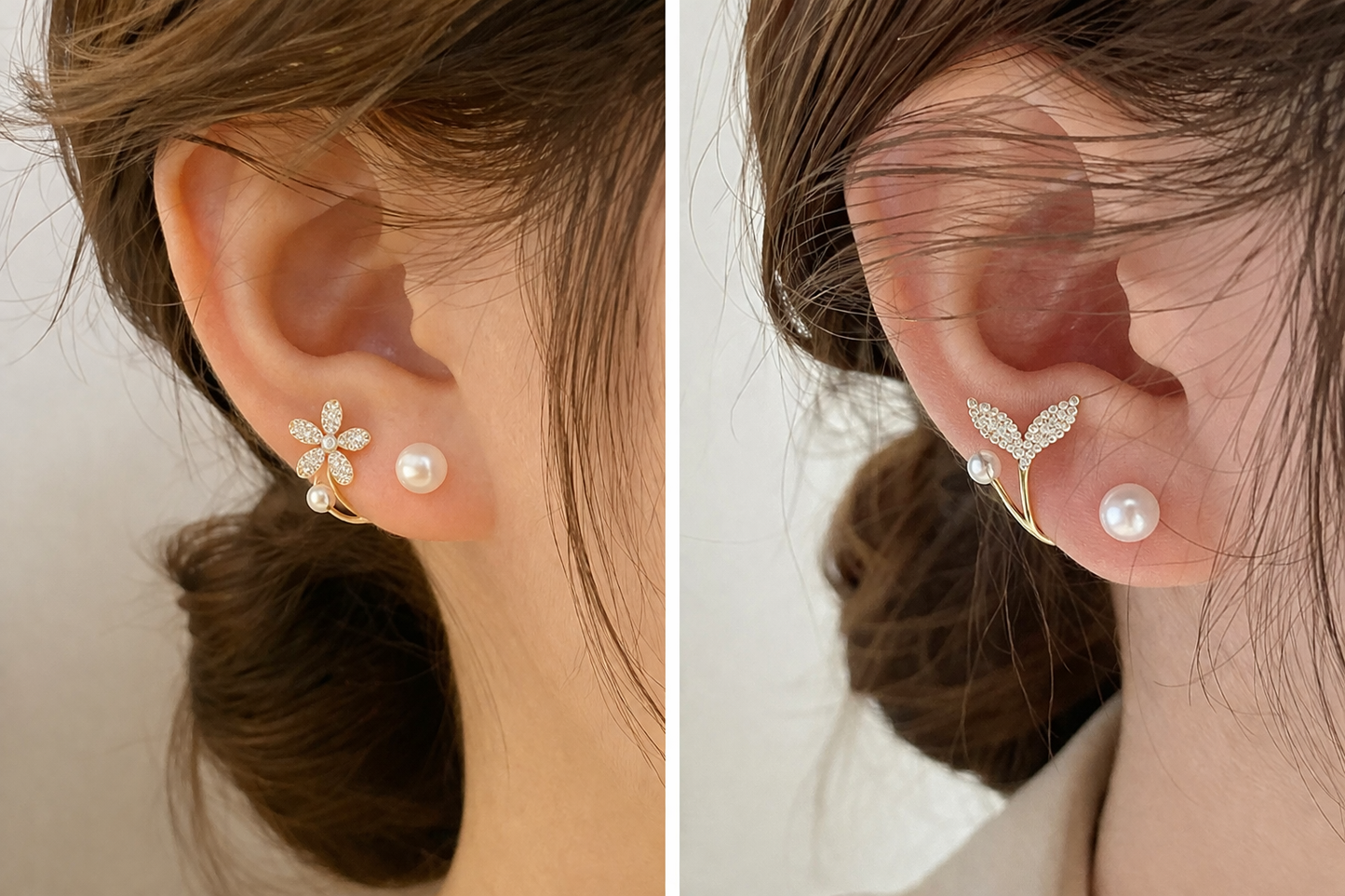 Floral Pearl Ear Jacket Earrings