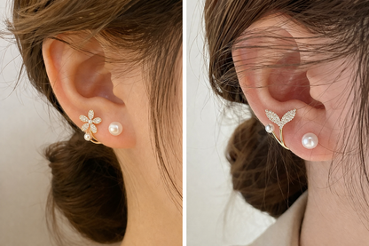 Floral Pearl Ear Jacket Earrings