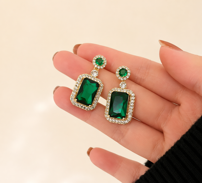 Emerald Crystal Statement Drop Earrings