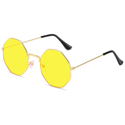 Unisex Hexagonal Yellow Lens Sunglasses | Gold Metal Frame | UV Protection