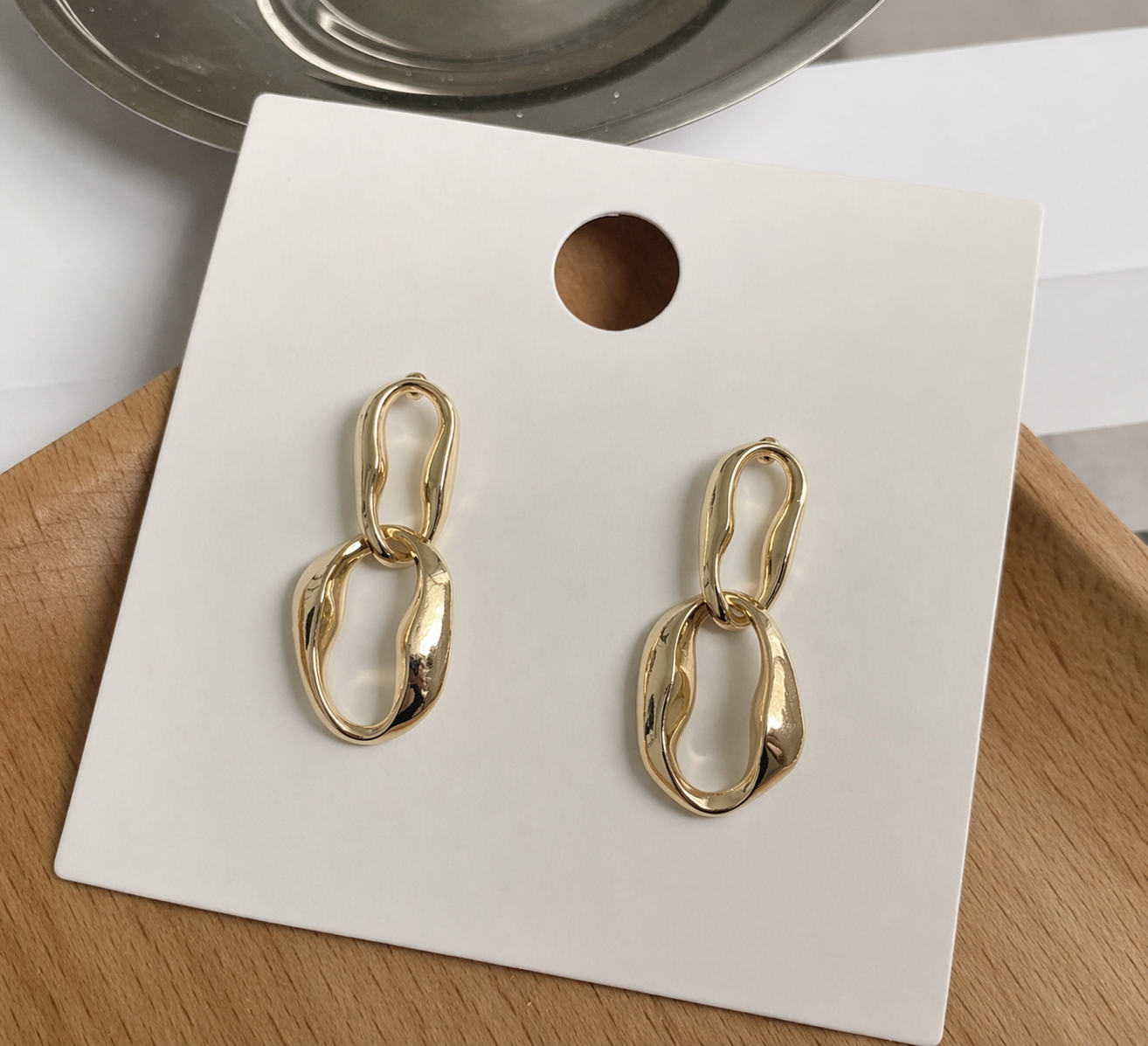 Modern Gold Double Link Drop Earrings