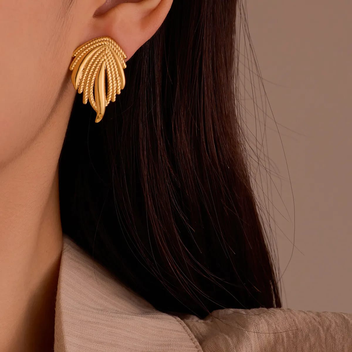 Gold Leaf Drop Earrings – Elegant Textured Leaf Statement Earrings