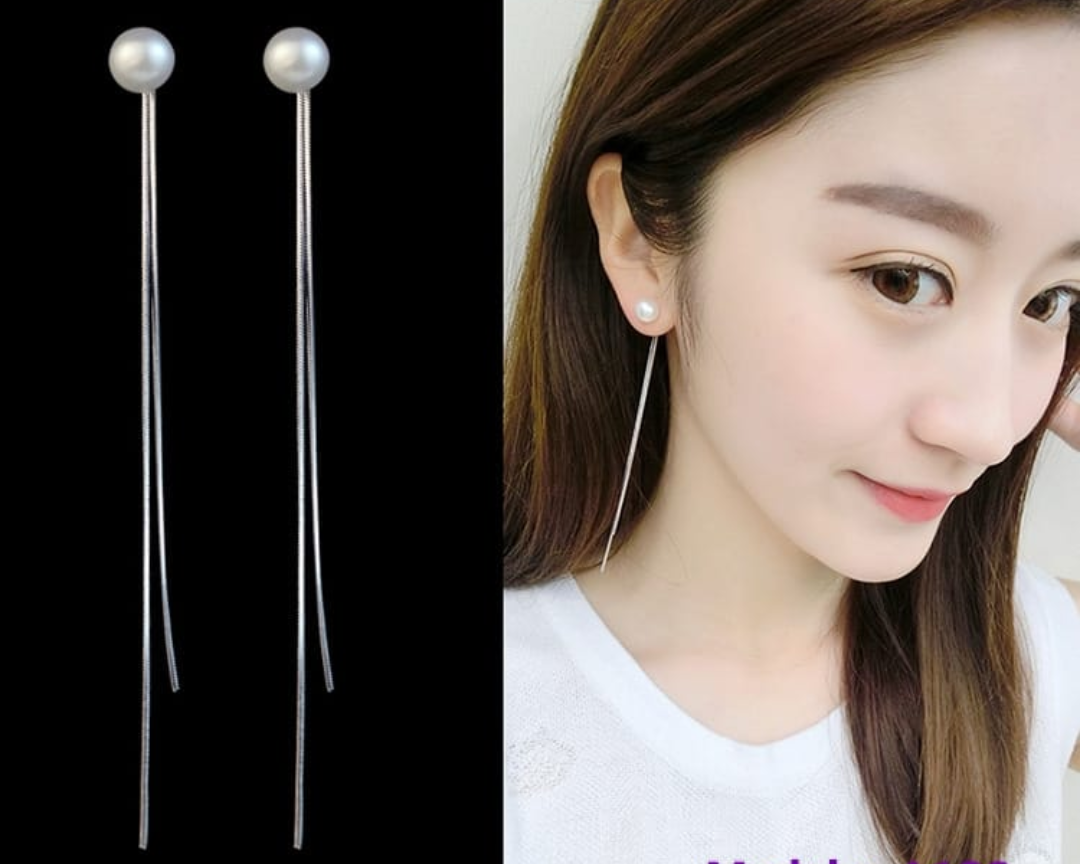 Elegant Pearl Thread Drop Earrings