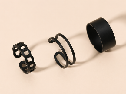 Matte Black Minimalist Ring Set (3 Pieces)