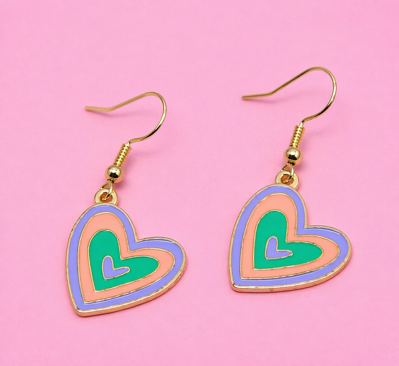 Multicolor Heart Drop Earrings with Gold Finish