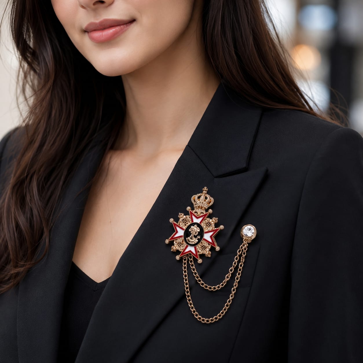 Royal Crown Double-Chain Brooch