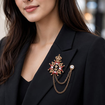 Royal Crown Double-Chain Brooch