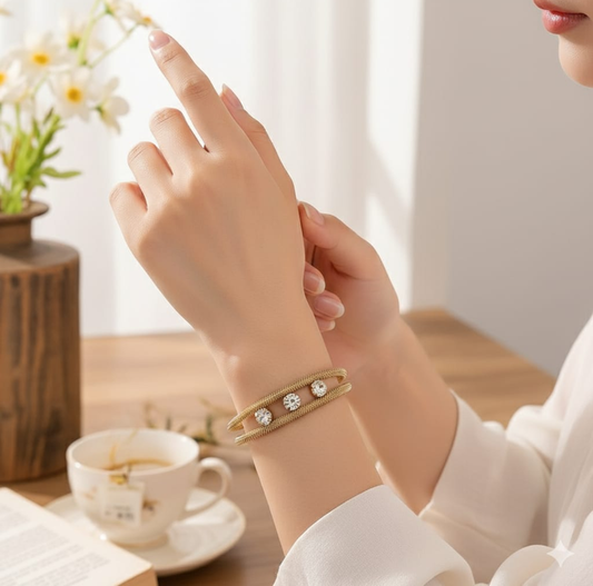 SET OF 2 Minimal Crystal Accent Gold Cuff