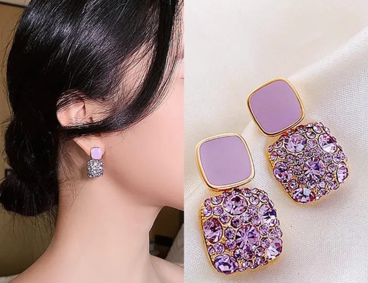 Lavender Crystal Drop Earrings – Soft Glam Elegance