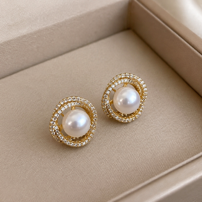 Classic Pearl Halo Stud Earrings – Elegant & Timeless