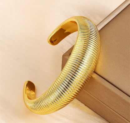 Ribbed Dome Gold Statement Cuff