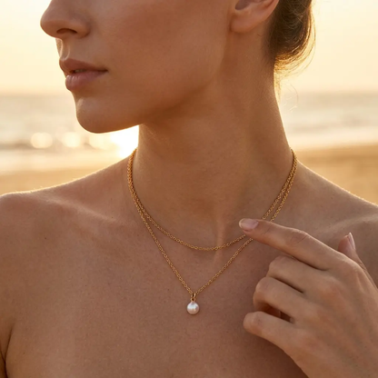 Gold-Tone Double Layer Pearl Pendant Necklace