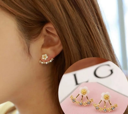 Blossom Sparkle Double-Layer Ear Jacket Earrings