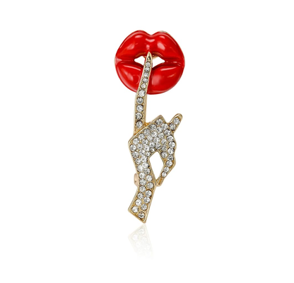 Red Lips Crystal Hand Brooch