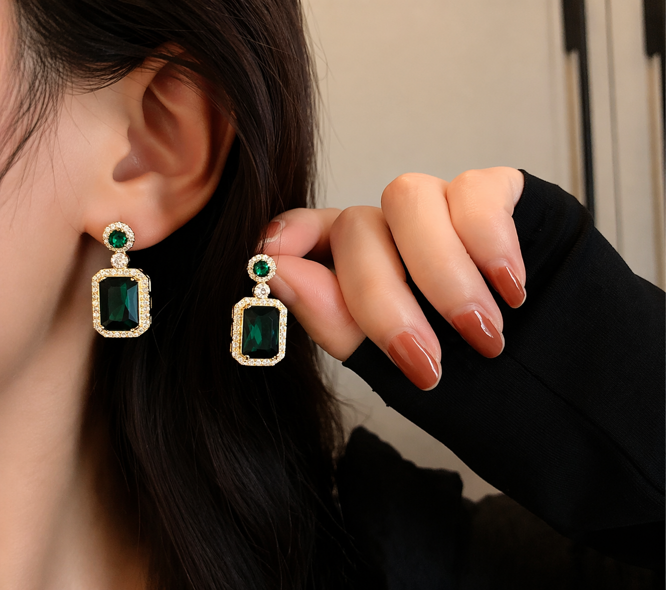 Emerald Crystal Statement Drop Earrings