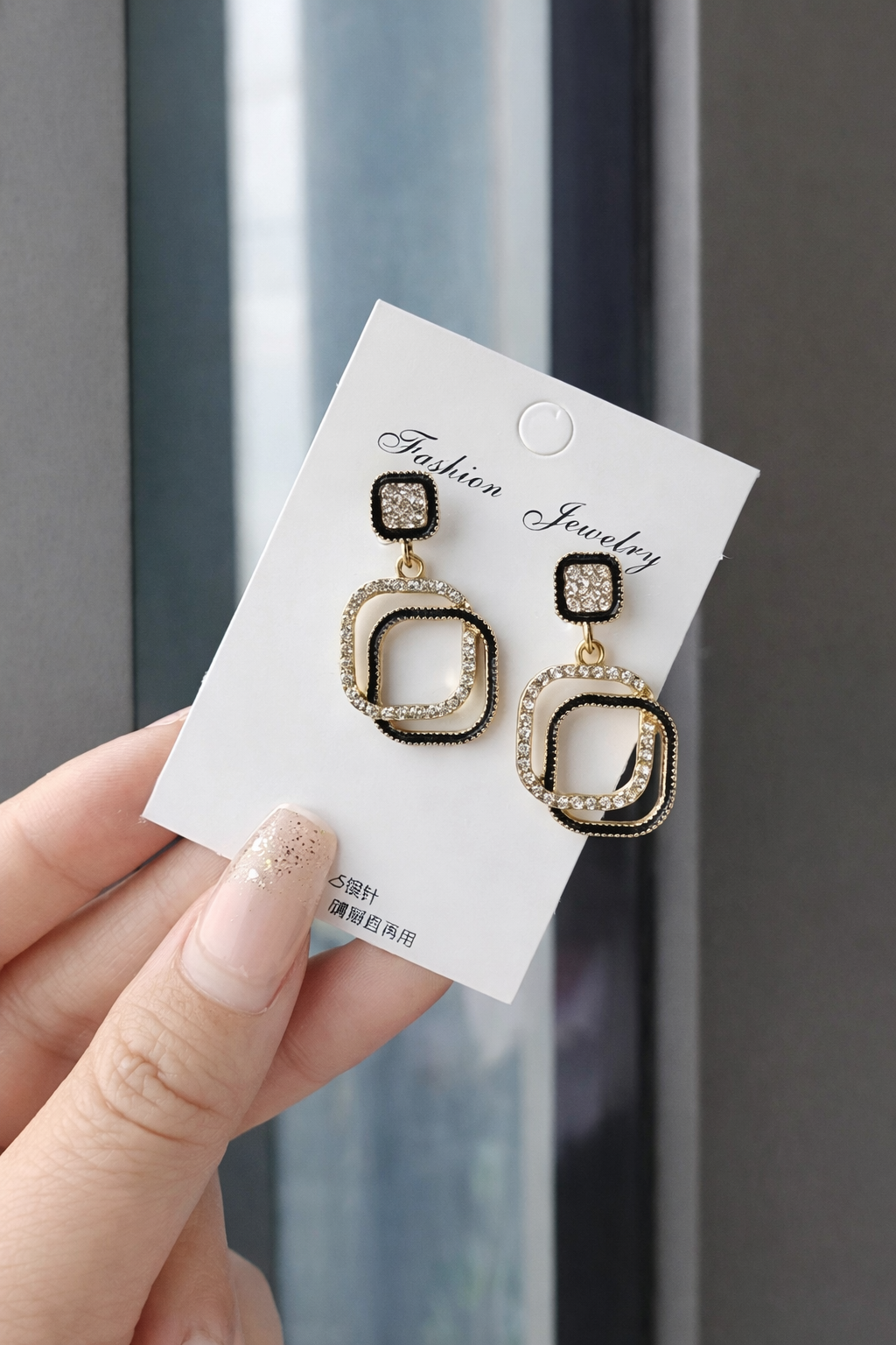 Geometric Crystal Square Drop Earrings