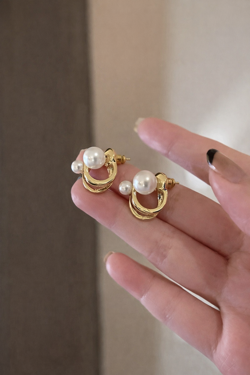 Double Pearl Hoop Stud Earrings