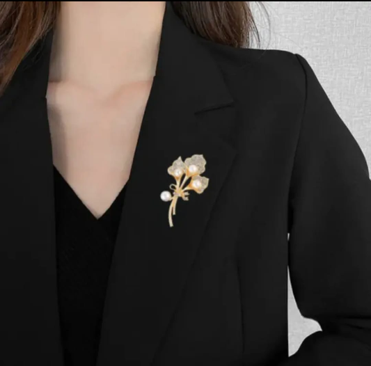 Golden Pearl Blossom Brooch