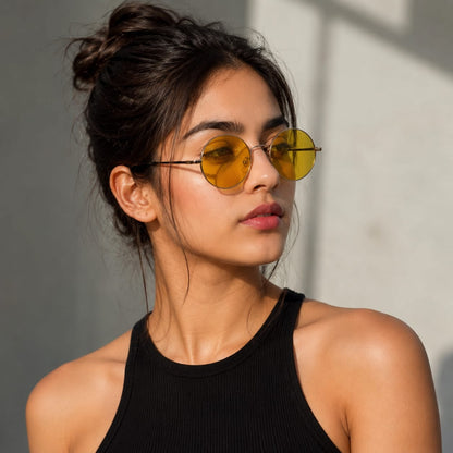 Round Yellow Tinted Sunglasses – Retro Vintage Unisex Fashion Shades