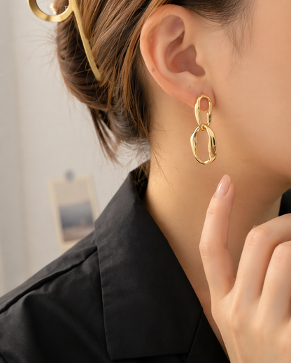 Modern Gold Double Link Drop Earrings