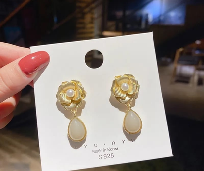 Vintage Bloom Pearl Drop Earrings