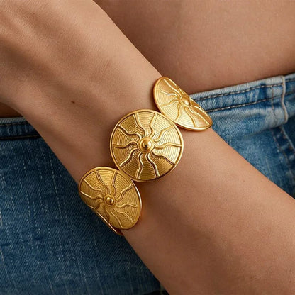 Sunburst Disc Cuff Bracelet – Vintage Statement Bracelet for Women