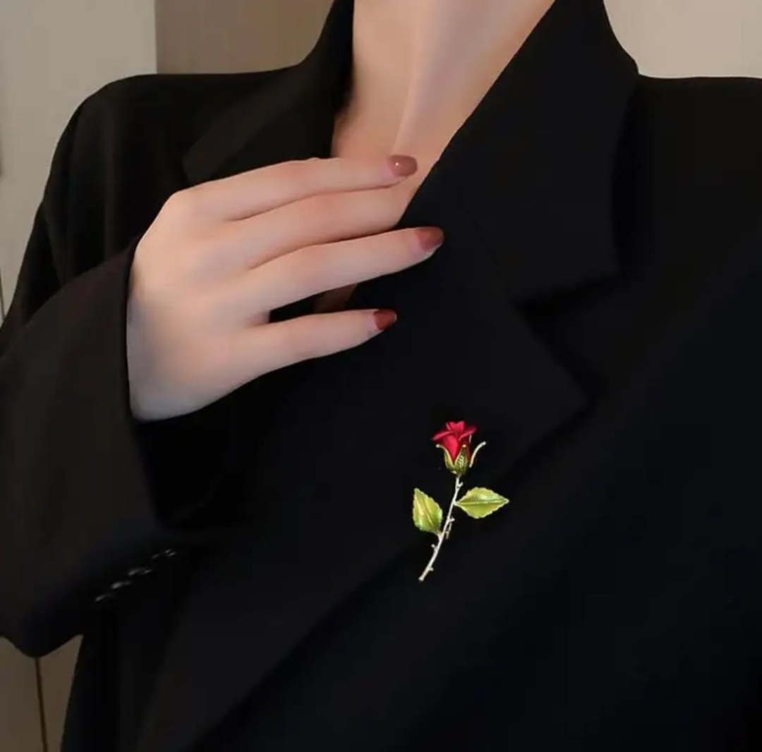 Elegant Red Rose Brooch