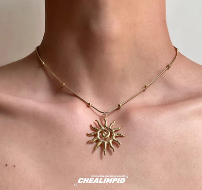 Golden Spiral Sun Pendant Necklace