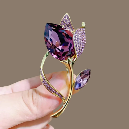 Purple Crystal Flower Brooch
