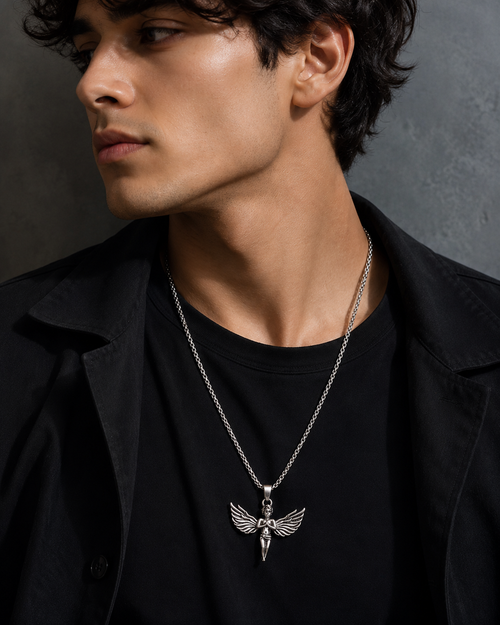Silver Angel Wing Pendant Necklace